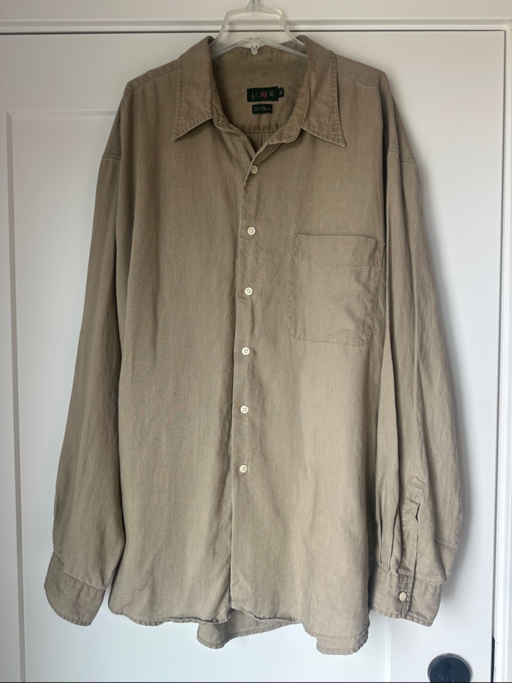 Vintage J. Crew 100% Linen Oversized Button-Down Shirt in Taupe